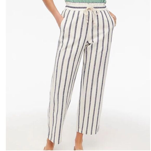 J.Crew Linen Blend Striped Drawstring Waist Wide Leg Cropped Pant | SZ S - Picture 1 of 14